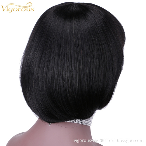 Straight black cheap wholesale short glueless private label inch bob pixie cut brazilian 100% real human hair wig black women